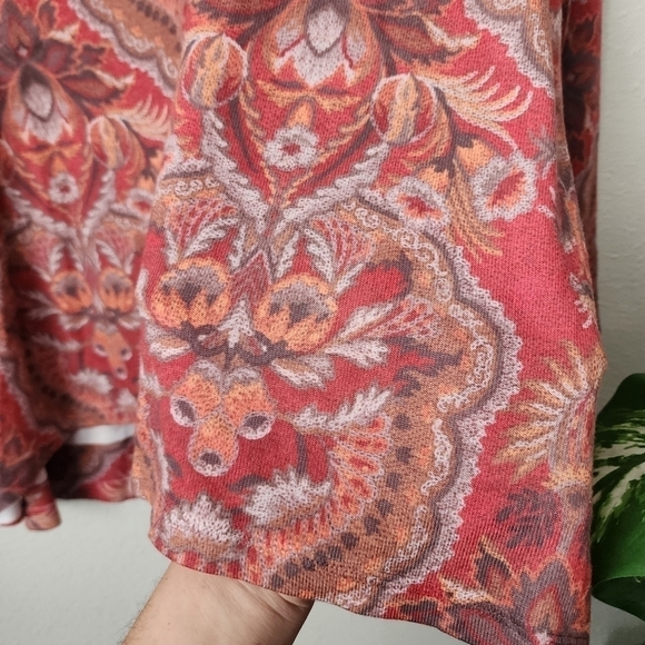 Soft Surroundings Red Paisley Peasant Flowy Long Sleeve Boho Tunic Top L - Picture 9 of 10